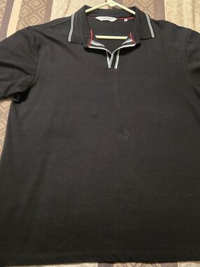 XL Kenneth Cole Black Polo with White Stripe and Red Trim